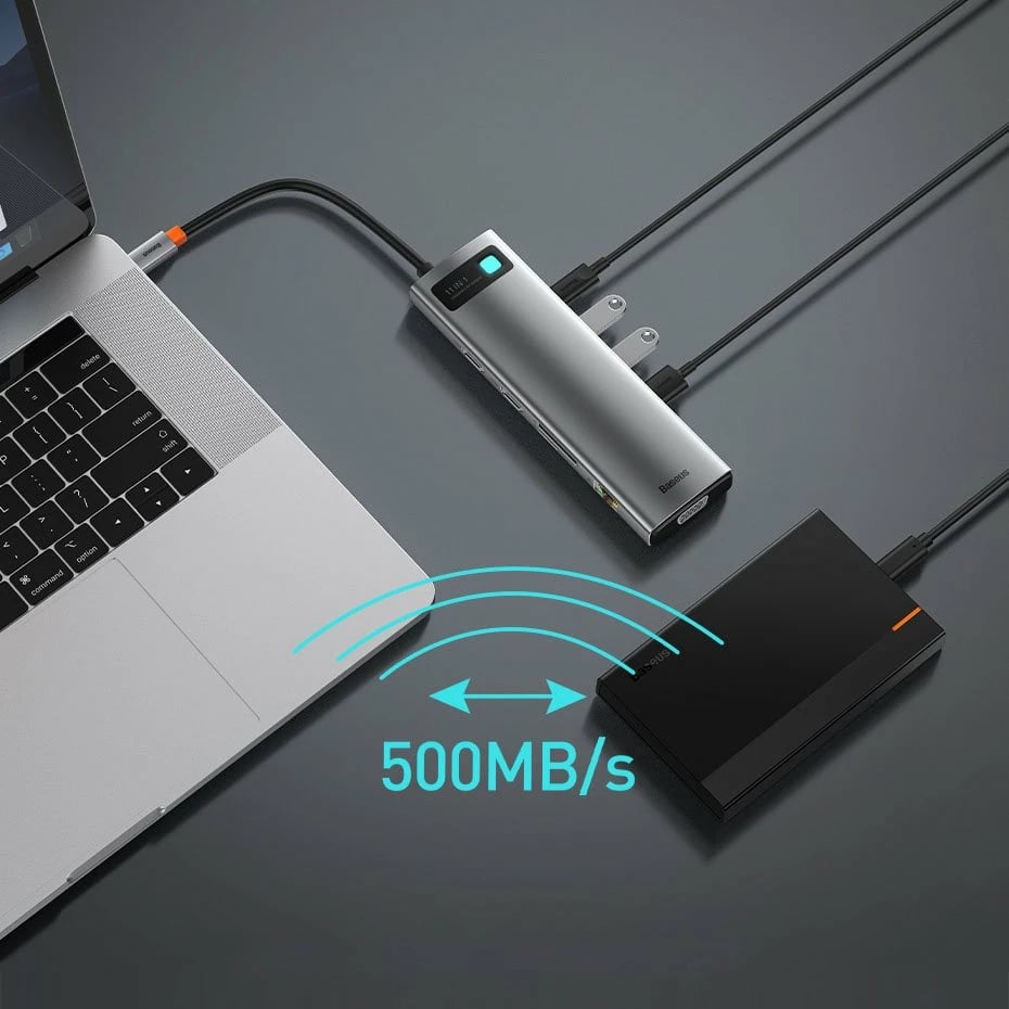 Kasë Baseus Metal Gleam 11in1, USB Type-C HUB, CAHUB-CT0G, Gri