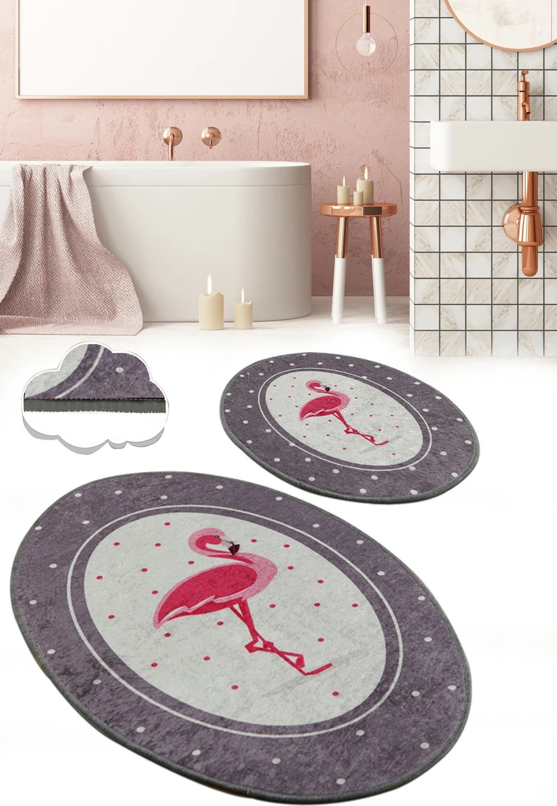 Set tapetash për banjo, 2 copë, Mijölnir, flamingo, shumëngjyrëshe