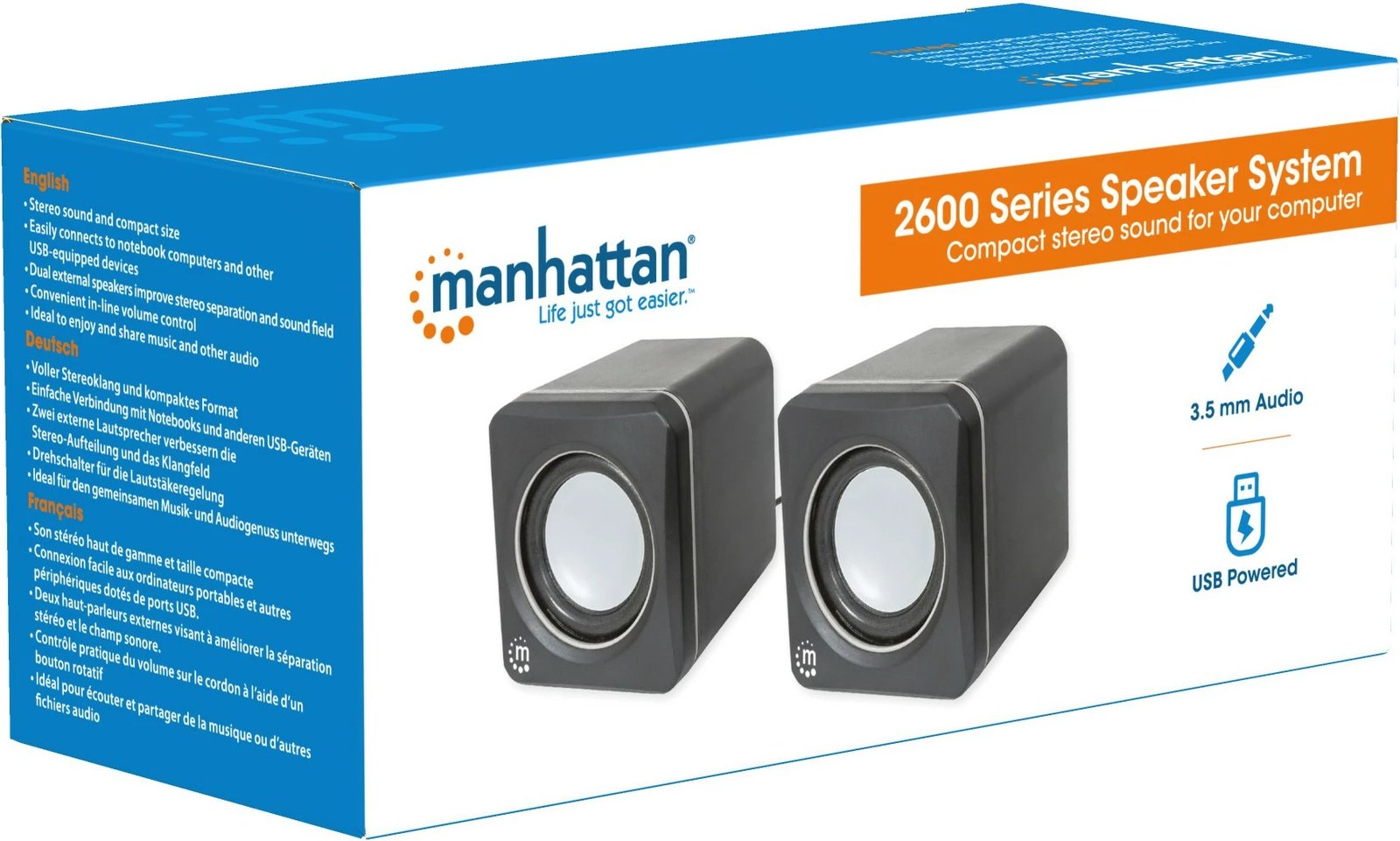 Boksa Manhattan 2600 Series, stereo, USB, 2x3W, për PC/Laptop, zi/gri