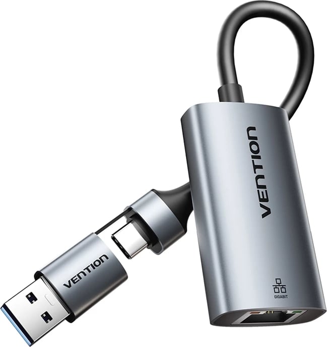 Adapter Vention CFQHB USB-A + USB-C në Gigabit Ethernet, 0.15m, Gri