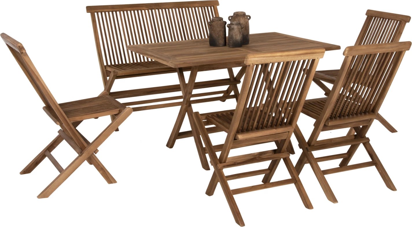 Set tavoline me karrige për terasë, 6 copë, Kendall FH11954, dru teak, ngjyrë natyrale