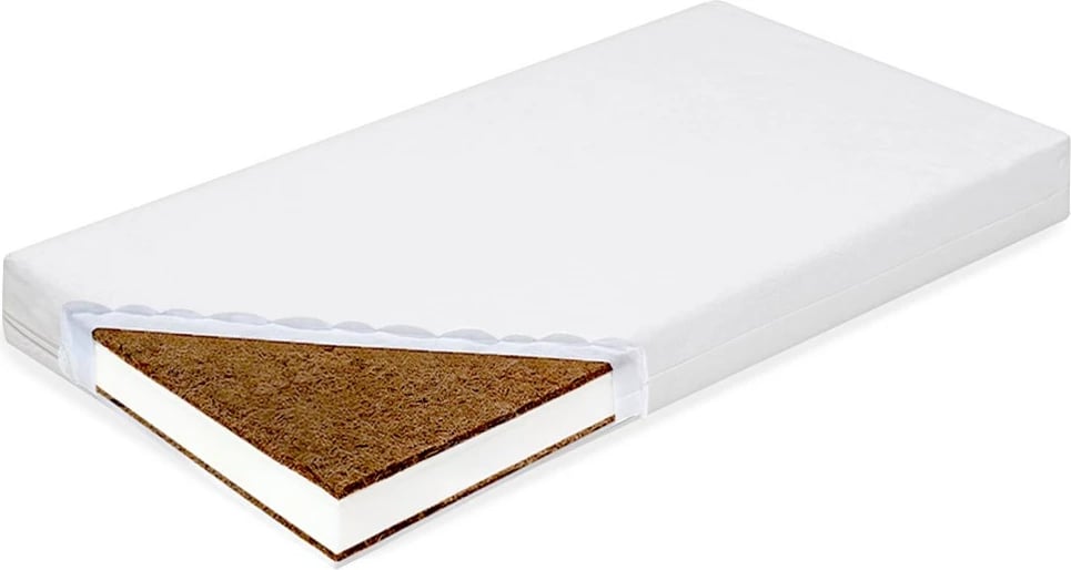 Dyshek për krevat bebe, NEW BABY, STANDARD 80x40x8 cm, kokosi-shkumë-kokosi, i bardhë