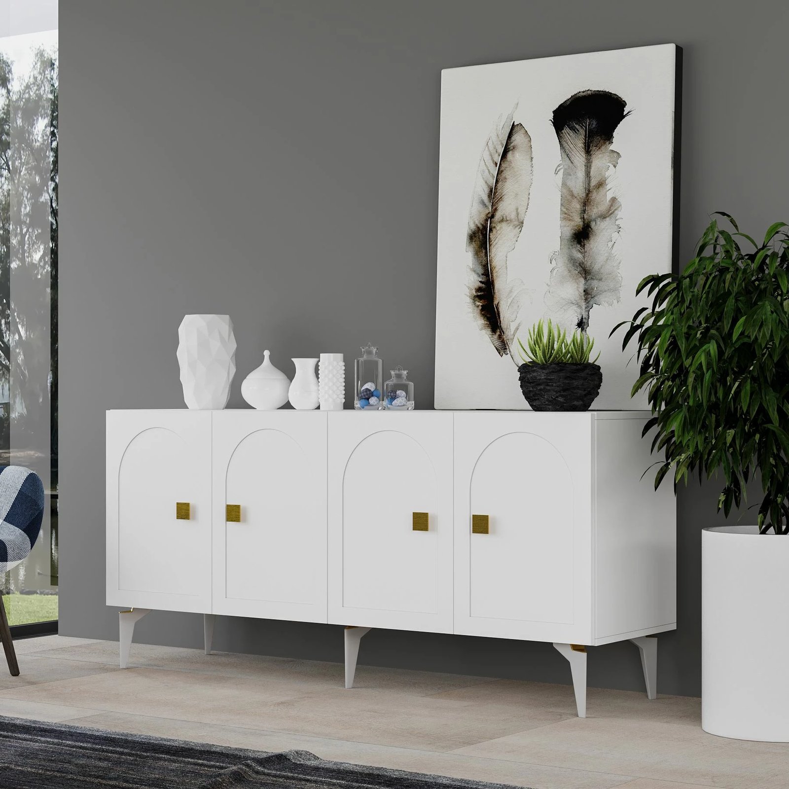 Konsol Skye Decor Owen, e bardhë, e artë