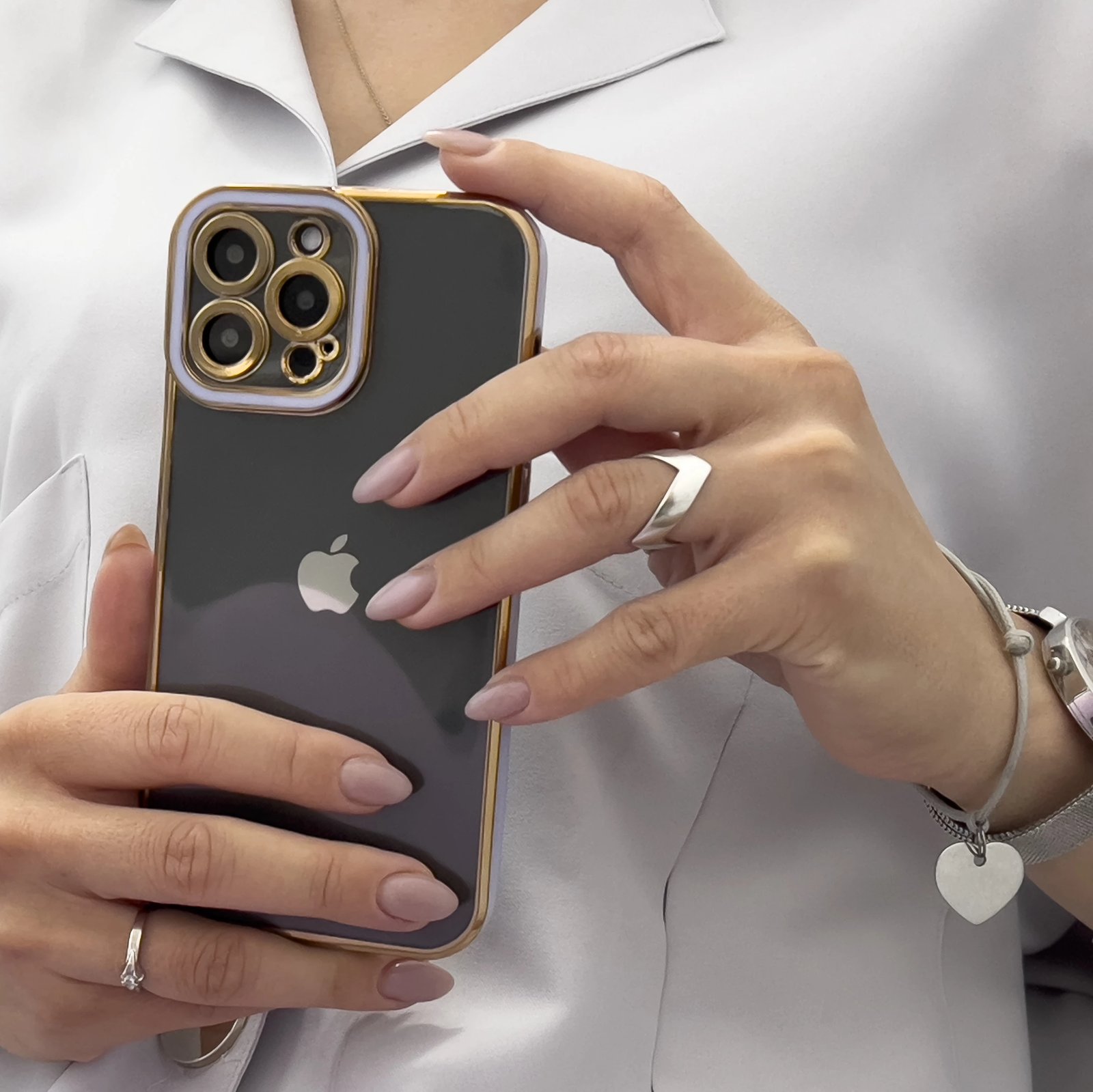 Mbështjellës Hurtel për Samsung Galaxy A13 5G, TPU, Bardhë me kornizë ari