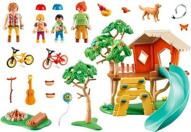 Set lodrash Playmobil Family Fun 71001, shtëpi në pemë me rrëshqitëse dhe figura, 101 pjesë