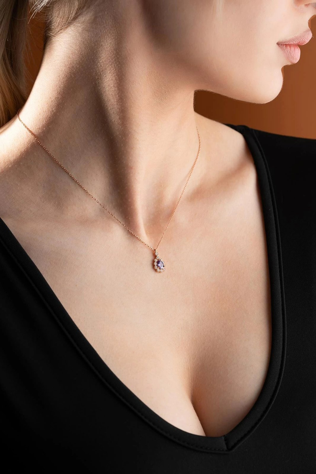 Qafore argjendi, ngjyrë rozë ari, gur zirkoni i purpurt, Jumeon, NRZ999231