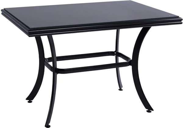 Tavolinë ngrënieje alumini JAXEN FH5533.02, ngjyrë e zezë, me sipërfaqe xhami të kalitur dhe textilene, 120x70x78H cm