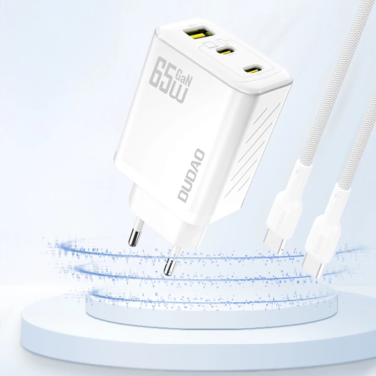Karikues muri Dudao A29, 65W, GaN, 2x USB-C + 1x USB-A, i bardhë