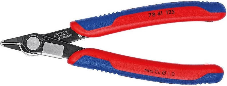 Darë diagonale Knipex Electronic-Super-Knips 125mm, dorezë plastike kuqe/blu