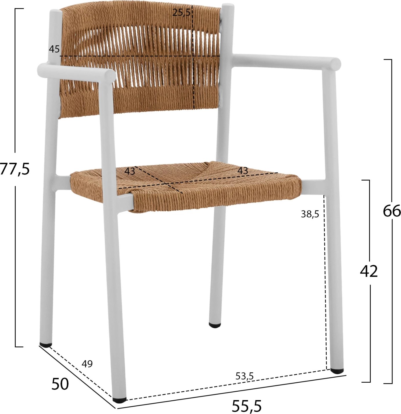 Karrige alumini e bardhë me litar PE bezhë FH5786.01 55,5x50x77,5 cm