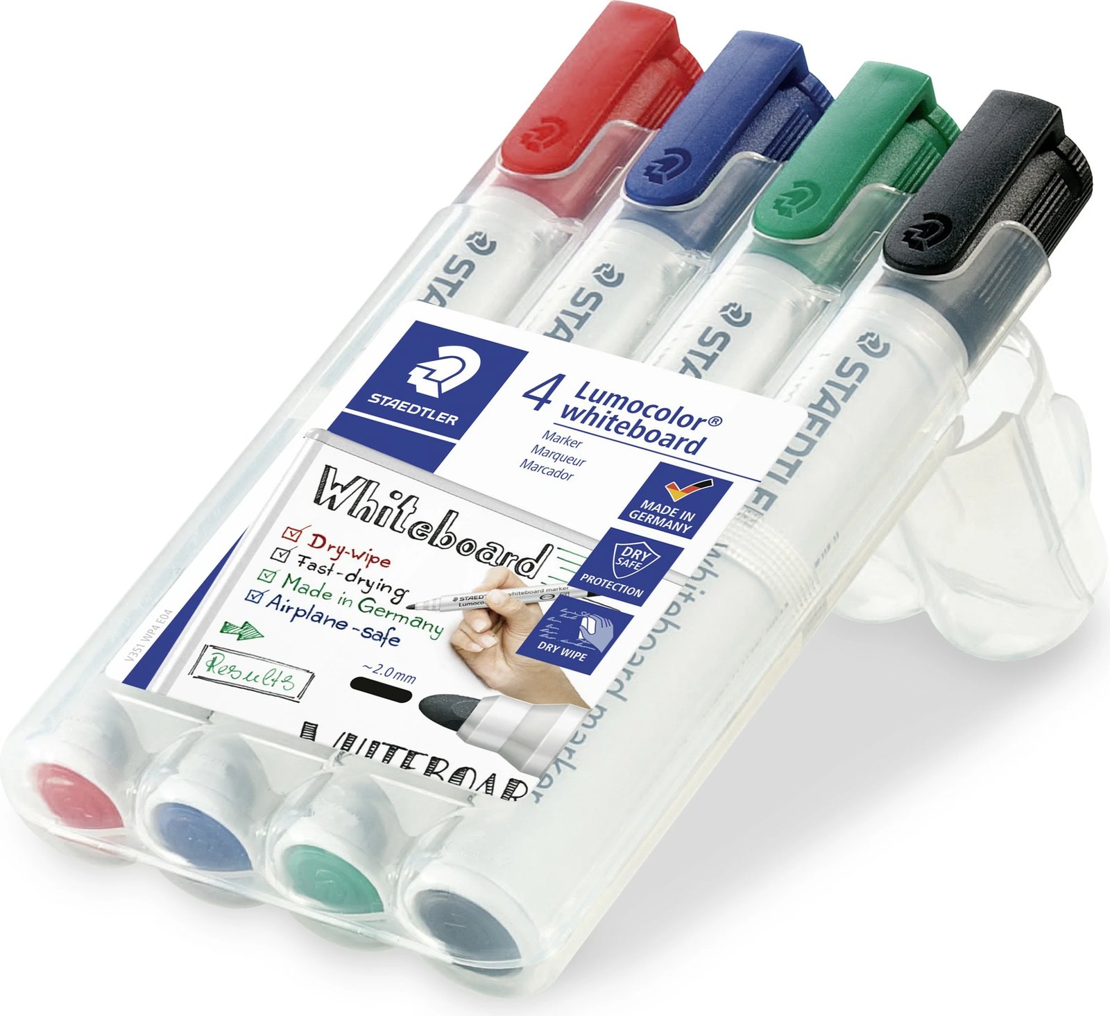 Set markerash whiteboard STAEDTLER Lumocolor 4 copë, majë e rrumbullakët 2mm, multingjyrësh
