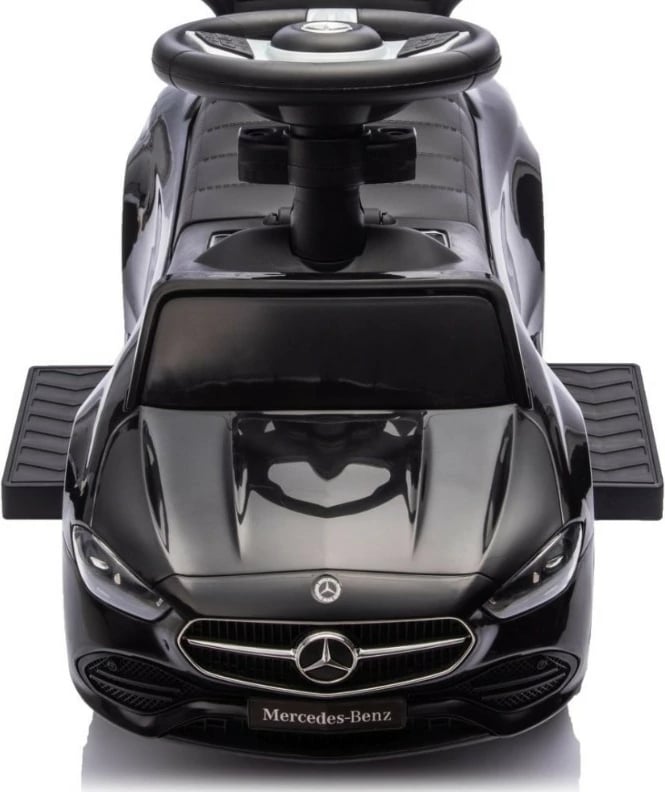 makinë ride-on Milly Mally Mercedes C-Class 6107, 4 rrota, me dorezë shtytëse, me tinguj (AAA), e zezë