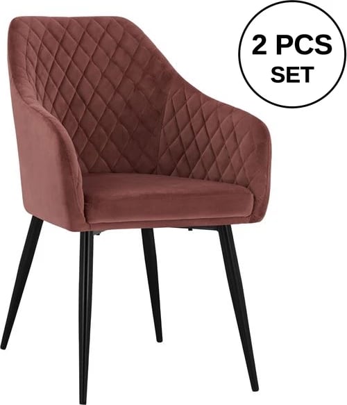 Karrige me krahë CHARLES FH8522.02 me kadife ngjyrë rozë e pluhurosur 52x60x89 cm., set prej 2 copë