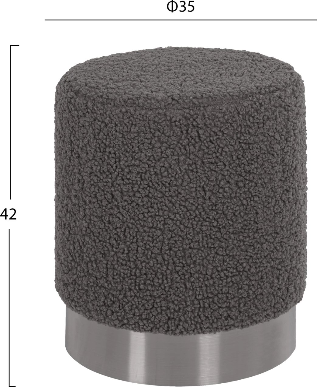 Karrige për bar LEVY FH8408.21, pëlhurë boucle, bazë argjendi, Φ35x42H cm