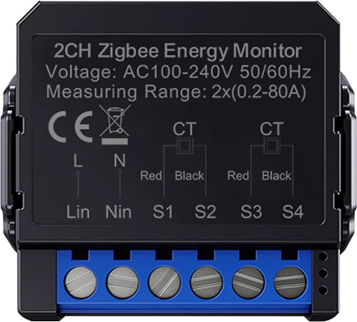 Matës energjie smart ZigBee, Avatto ZWPM16-2, dykanalësh 0.2-80 A, AC 100-240 V, ZigBee 3.0, Tuya/Smart Life, matje dykahëshe