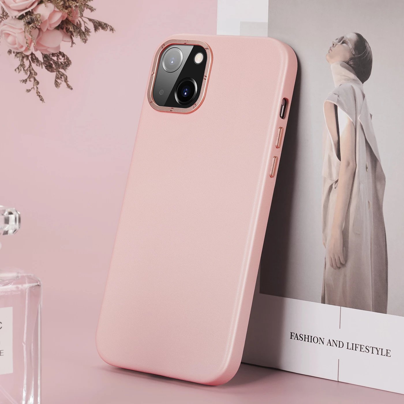 Mbështjellës Dux Ducis Grit për iPhone 14 Plus, lëkurë ekologjike, MagSafe, rozë