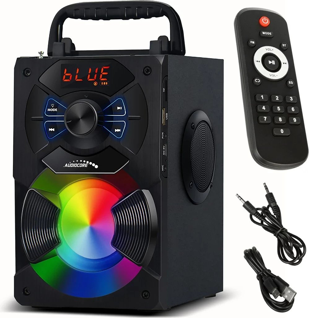 Boks portativ Bluetooth Audiocore AC730, FM radio, SD/MMC, AUX, USB, me telekomandë, Ngjyrë e zezë