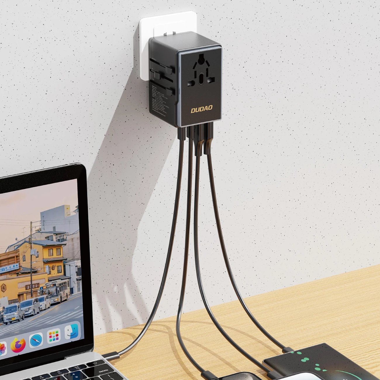 Adapter udhëtimi Dudao A65Pro, 65W, 2x USB-C, 2x USB-A, i zi