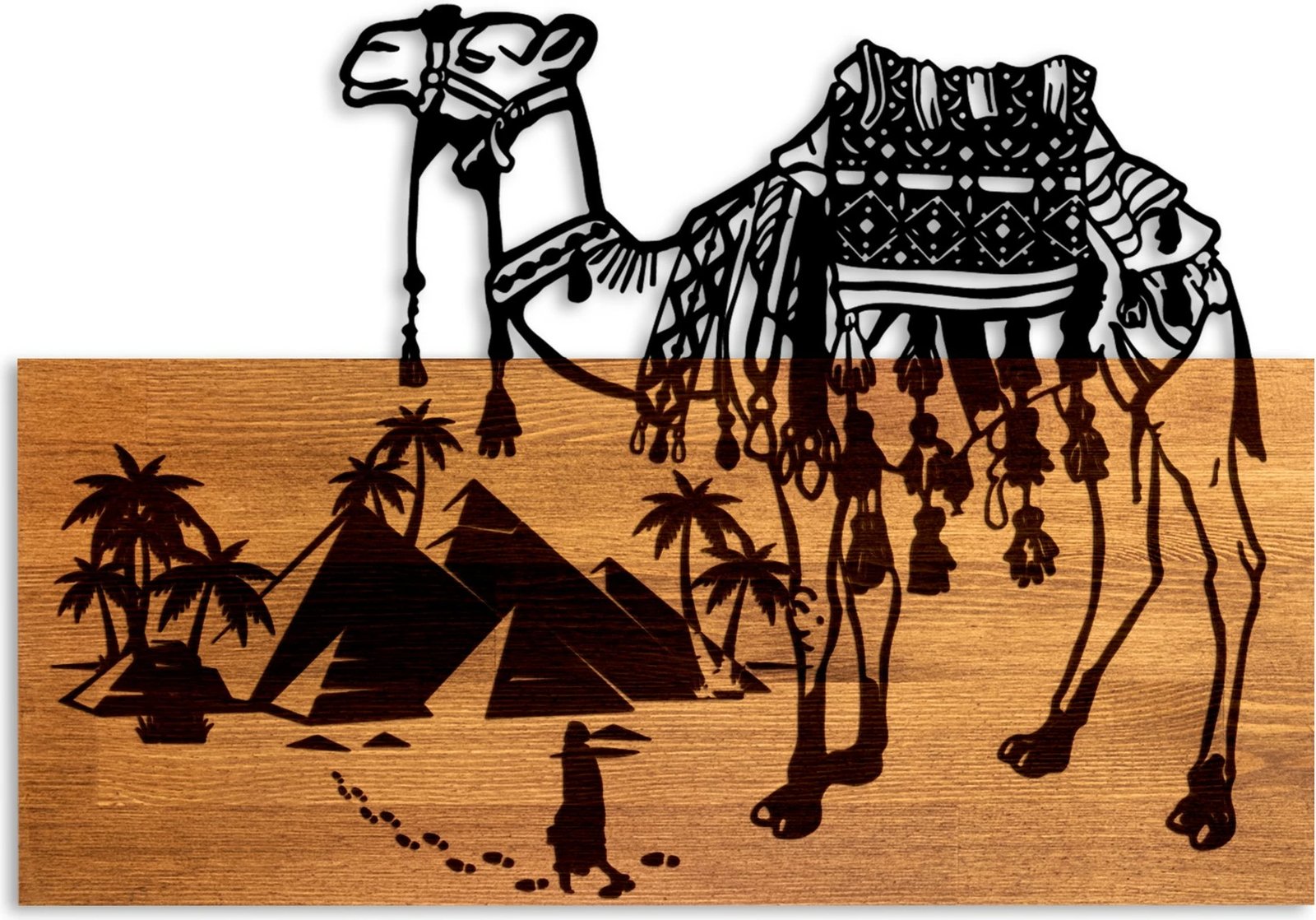 Aksesor dekorativ prej druri për mur, Wallity Yok Deve, ngjyrë arre dhe e zezë