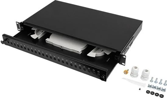 Kornizë shpërndarëse Lanberg 24XST/24XFC D-HOLE Rack 19" 1U, e zezë me aksesorë