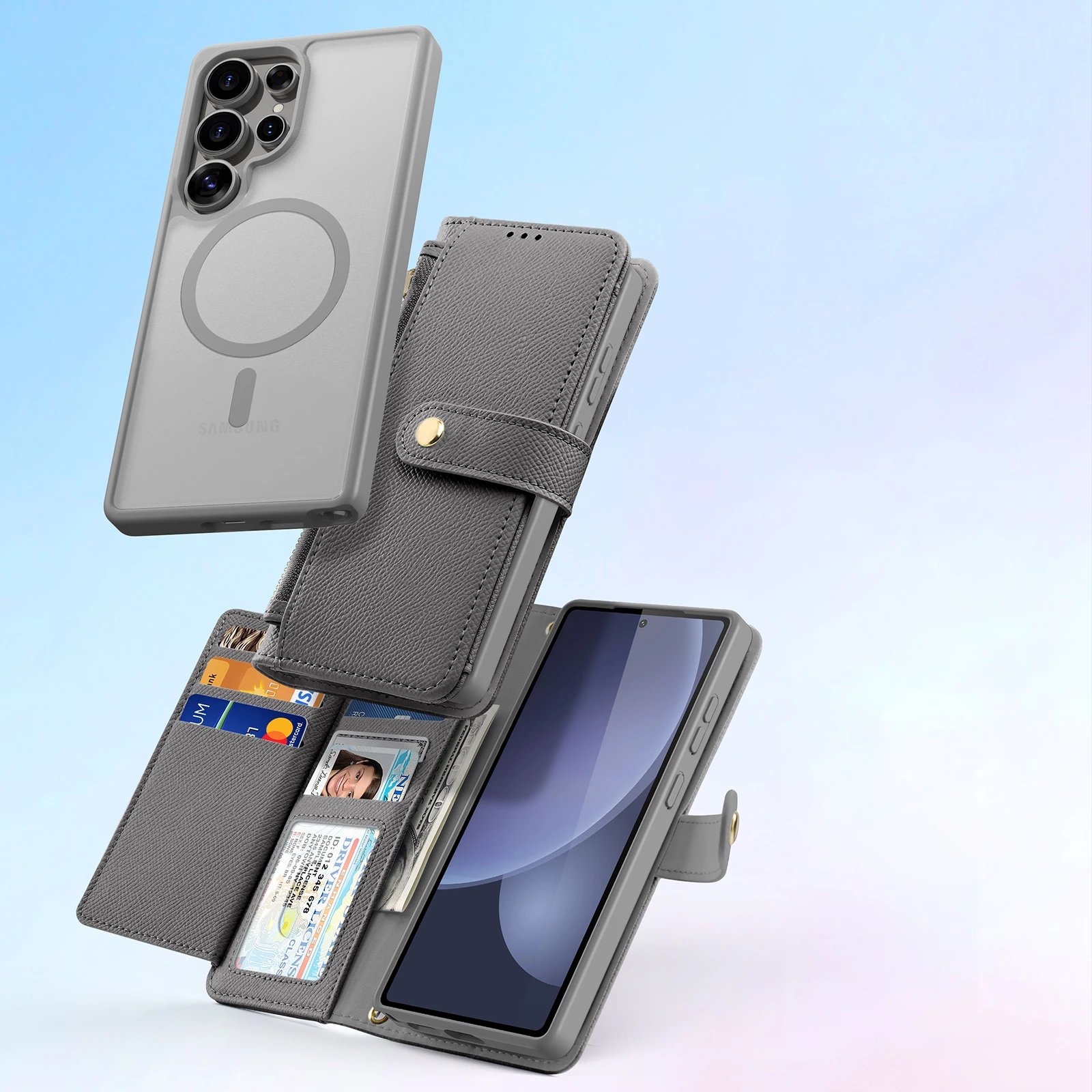 Mbështjellës Dux Ducis Lawa për Samsung Galaxy S25 Ultra, lëkurë, portofol magnetik, Gri