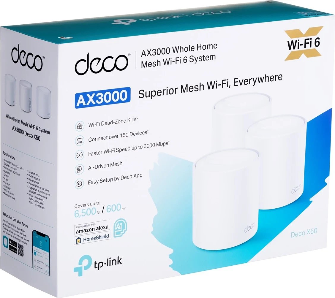 Sistemi i Wi-Fi 6 për tërë shtëpinë TP-Link AX3000, Pako me 3 copë Sistemi i Wi-Fi 6 për tërë shtëpinë TP-Link AX3000, Pako me 3 copë