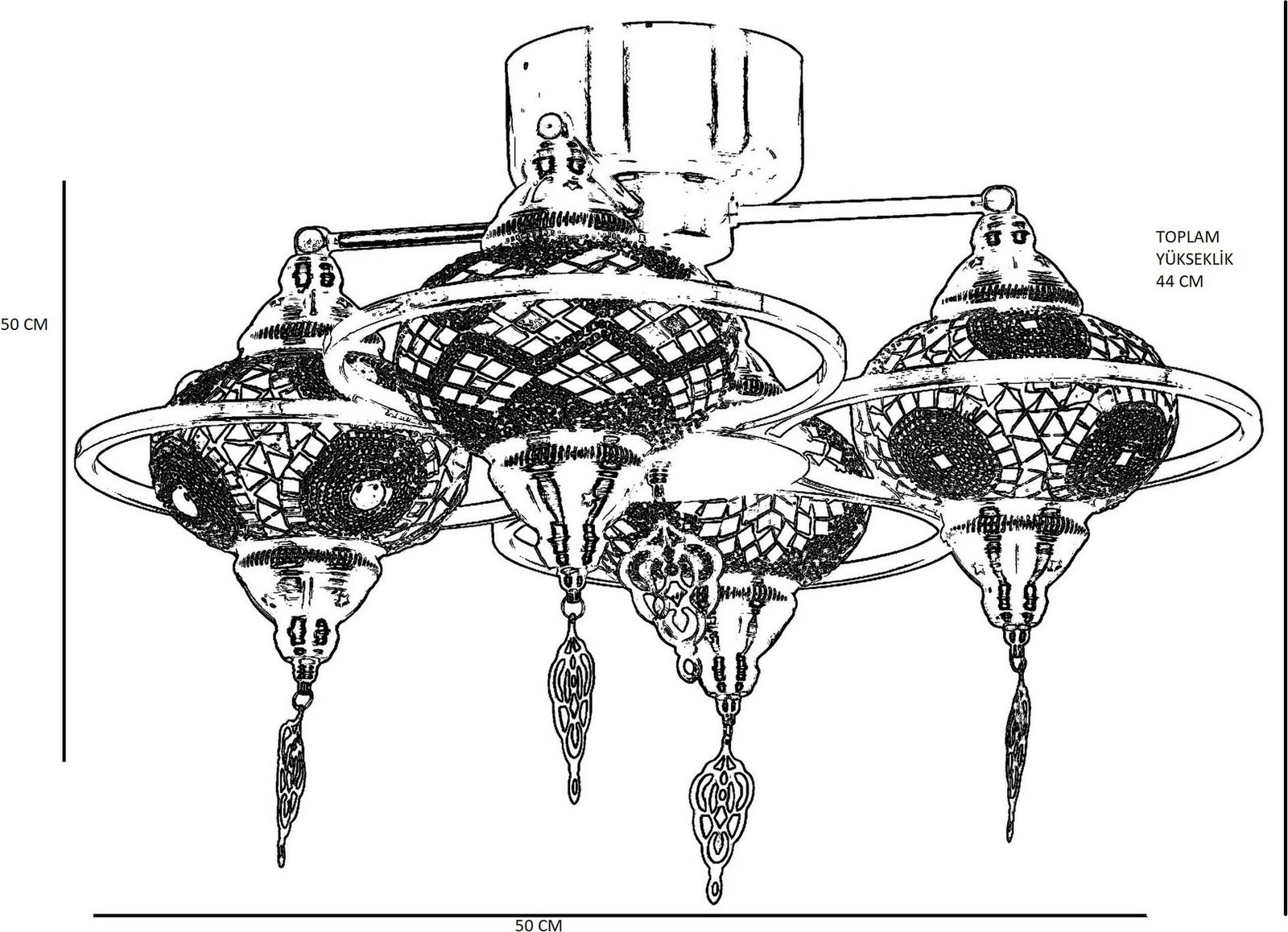 Llambë tavani mozaik, shumëngjyrëshe, Opviq Yeni Macellan, 4 copë, 7788-4