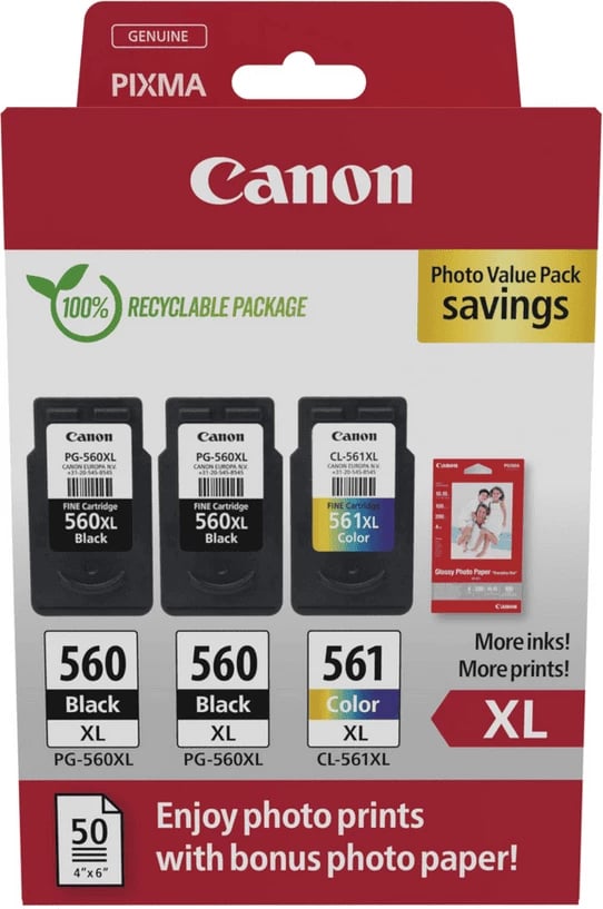 Kartutxh boje printeri, Canon, PG-560XL/CL-561XL (3712C012), XL, 2x Black + Cyan Magenta Yellow, multipack