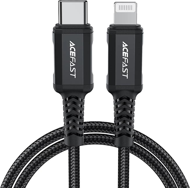 Kabllo Acefast C4-01, USB-C në Lightning, 1.8m, 30W, e zezë