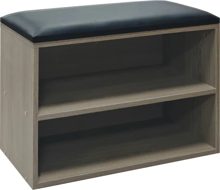 Dollap këpucësh me ulëse Kiana, 4 palë, ngjyrë gri-lisi, 60x32x44cm