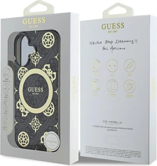 Mbështjellës Guess Peony On 4G MagSafe për iPhone 16, Zi Mbështjellës Guess Peony On 4G MagSafe për iPhone 16, Zi