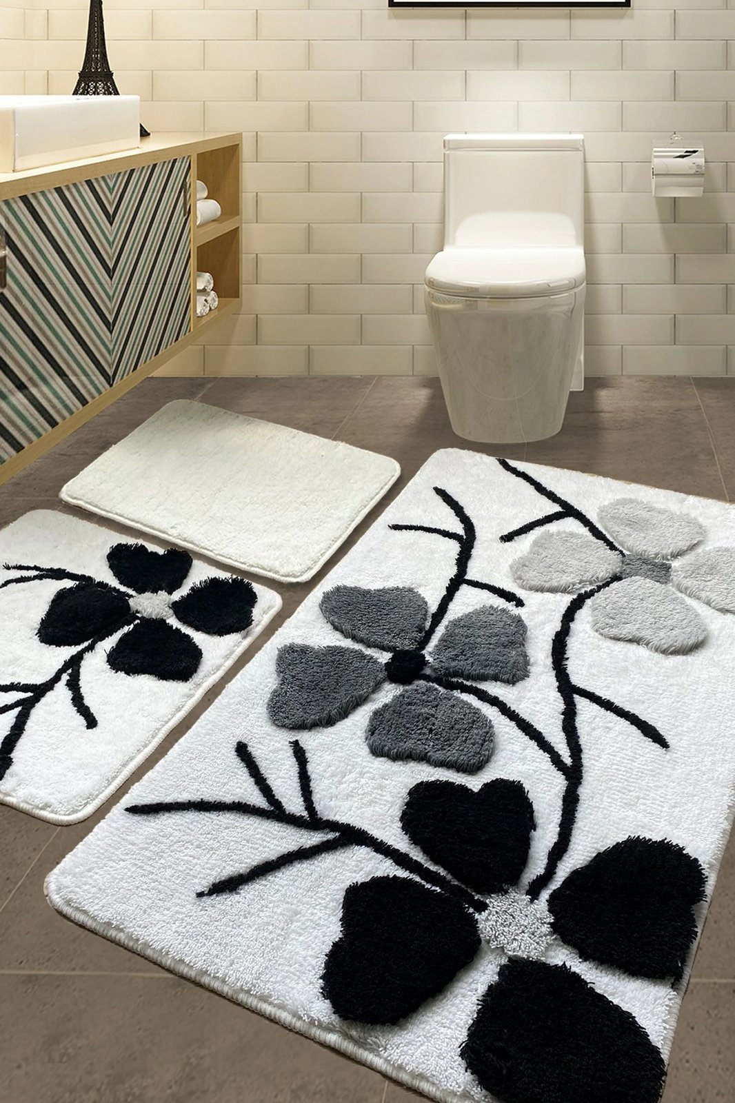 Set tapetash për banjo, akrilik, 3 copë, Mijölnir, Kırcicegi, ngjyrë gri