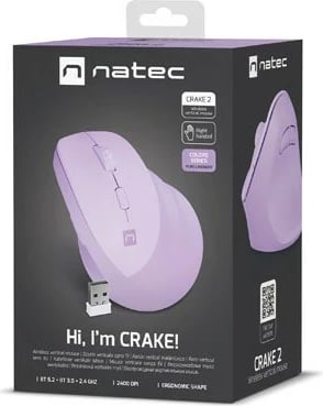 Maus vertikal Natec Crake 2, pa tela, 2400 DPI, ngjyrë vjollcë