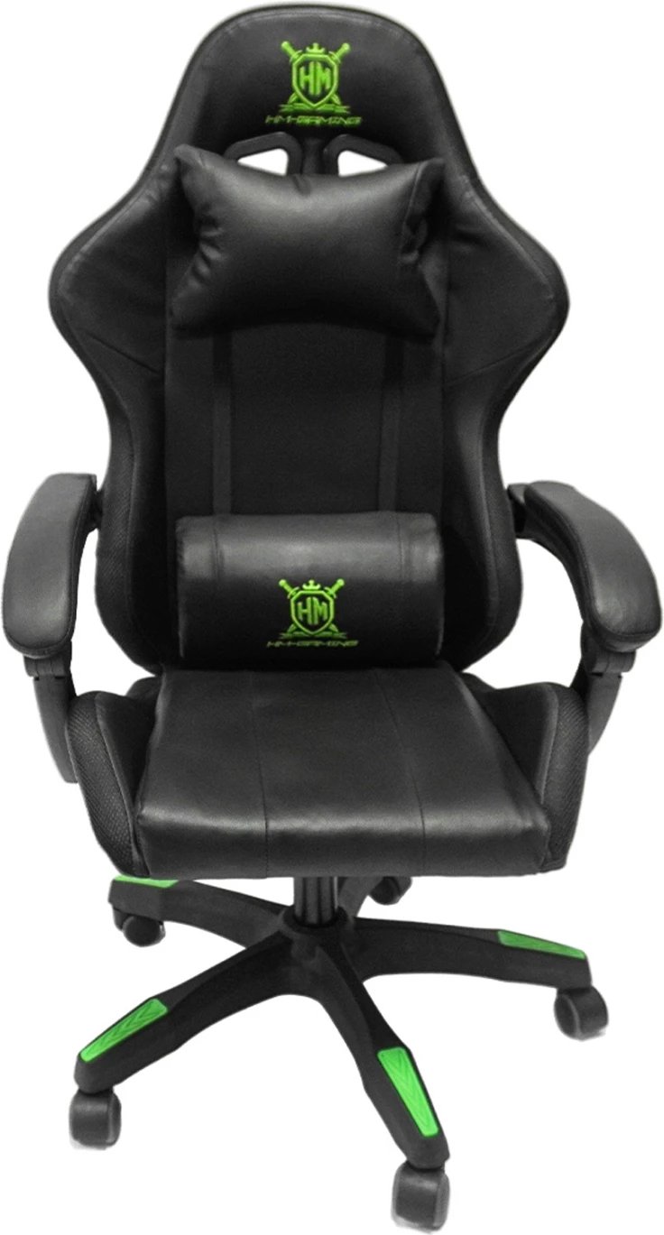 Karrige për lojëra DARREN FH1203.03, e zezë-jeshile, PVC & najlon, 51x49x125Hcm