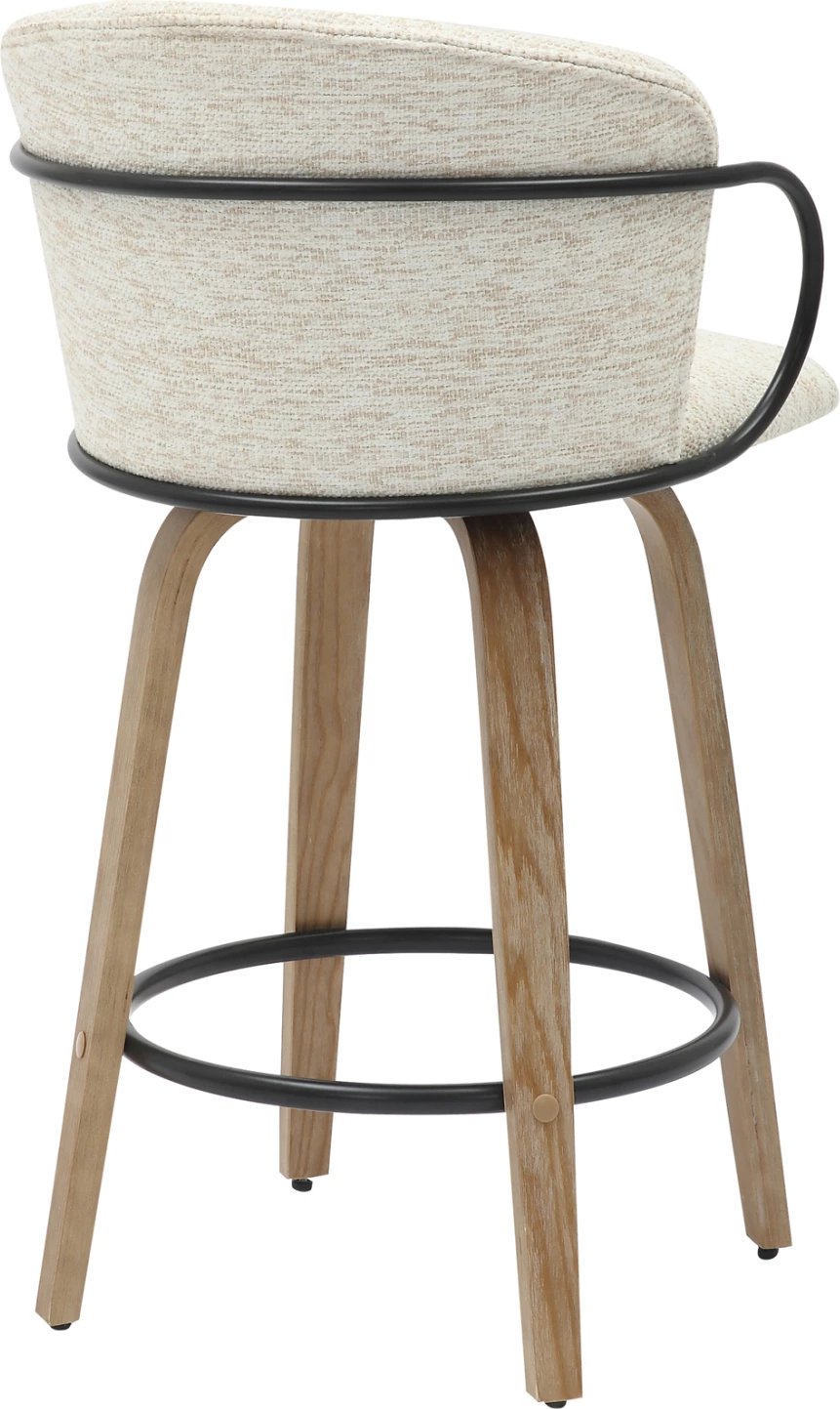 Karrige për bar, lartësi mesatare, NEBOR, FH9986.01, këmbë dru, metal i zi, pëlhurë ecru, 53.5x51x90 cm, set prej 2 copë