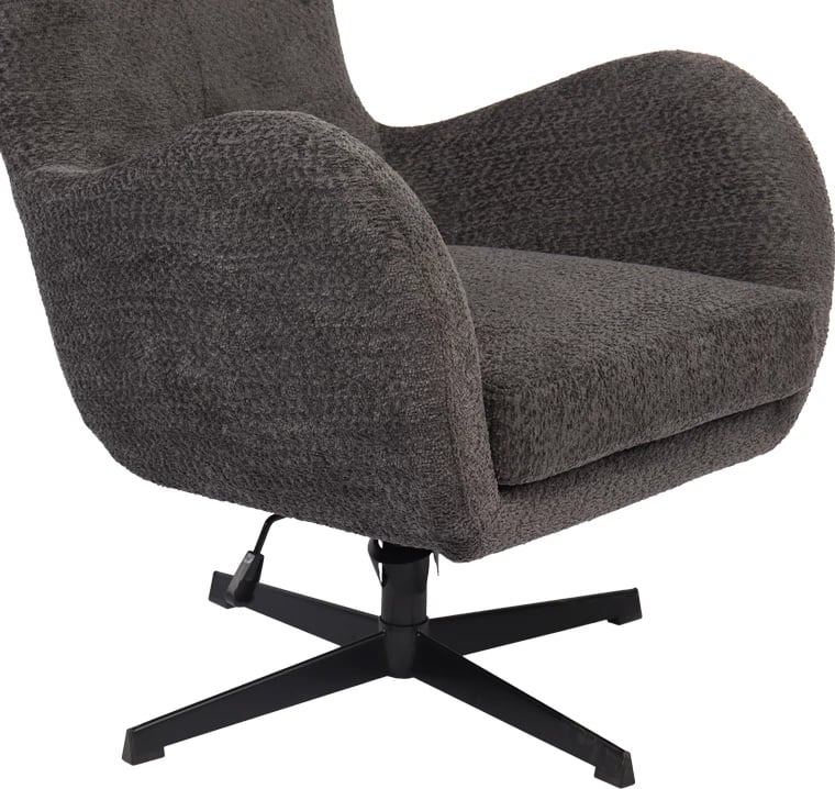 Fotel rrotullues Zefrina, material tekstili ngjyrë gri e errët, bazë metalike e zezë, 82x77x99cm