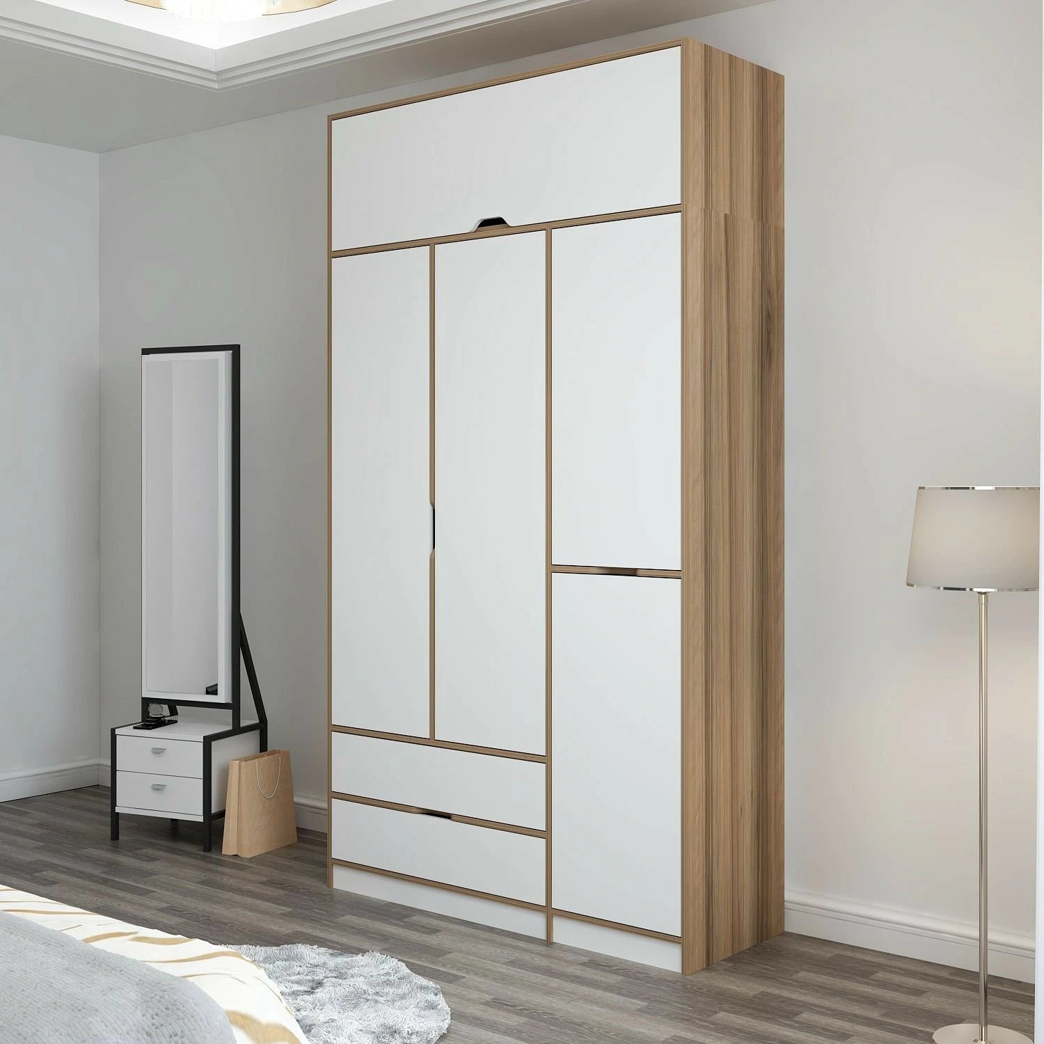 Dollap rrobash Skye Decor, Elina, bardhë-dore, 140x253x52cm