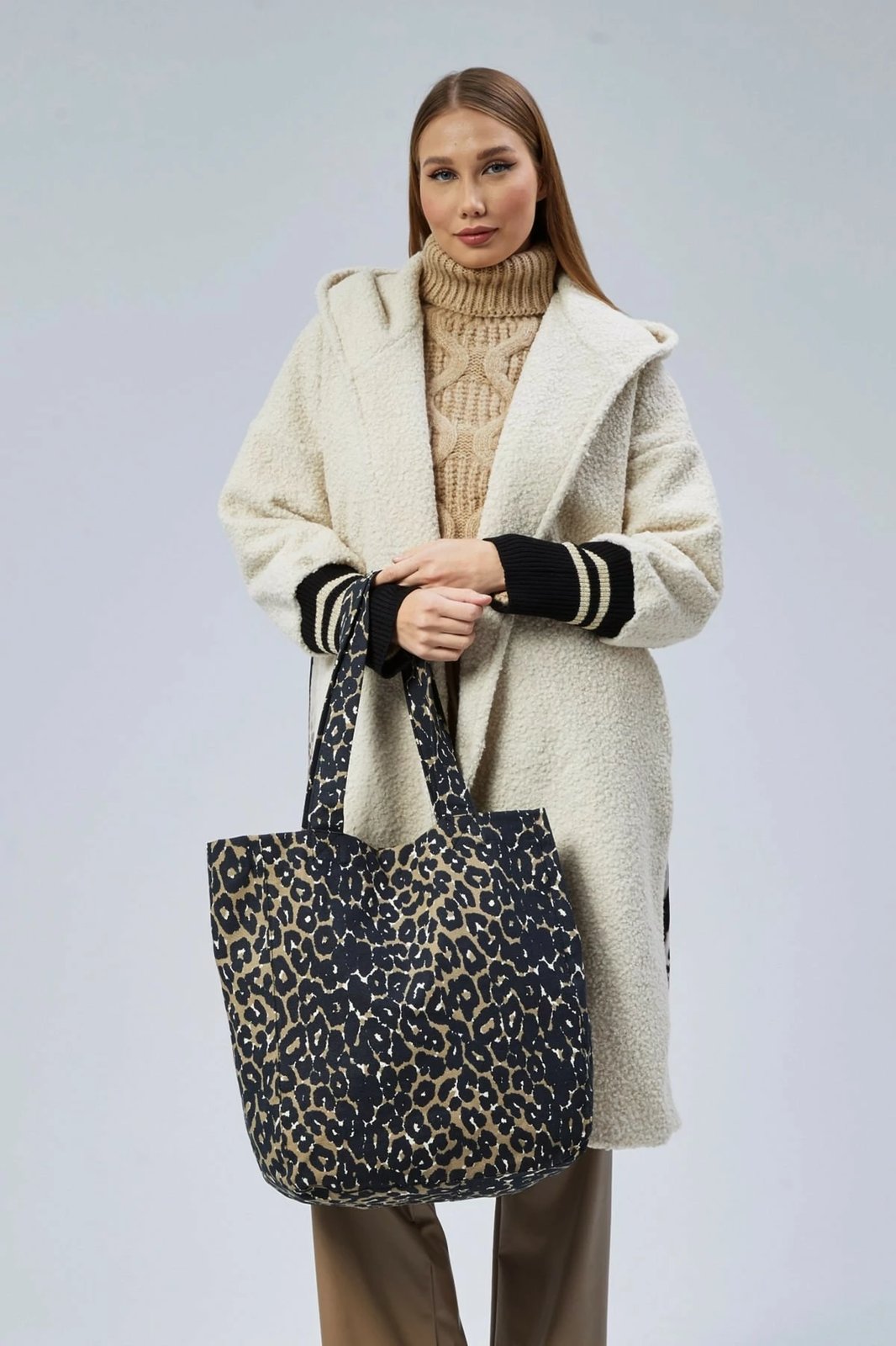 Çantë tote Zoozie Bags, 2267, krem me leopard