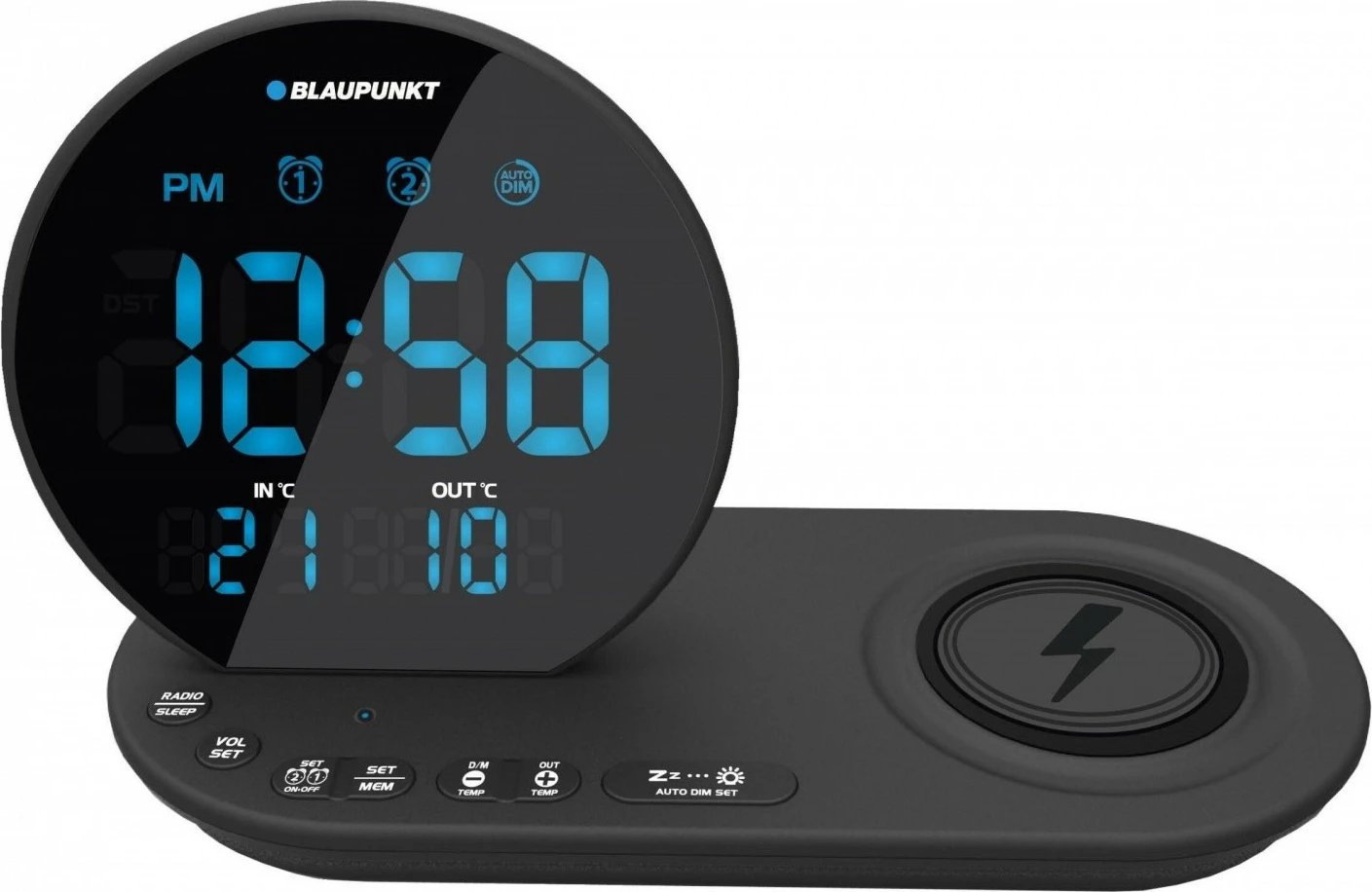Radiobudil Blaupunkt CR85BK me FM, alarm të dyfishtë, karikim wireless, matje temperature, e zezë