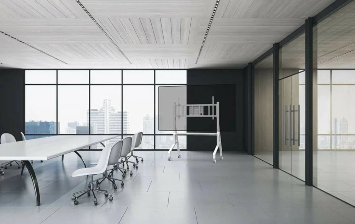 Stendë/karrocë mobile TV/monitor Neomounts MOVE Go XL FL50-575WH1, për 65-110", 125 kg, rregullim lartësie, rafte pajisjesh, e bardhë