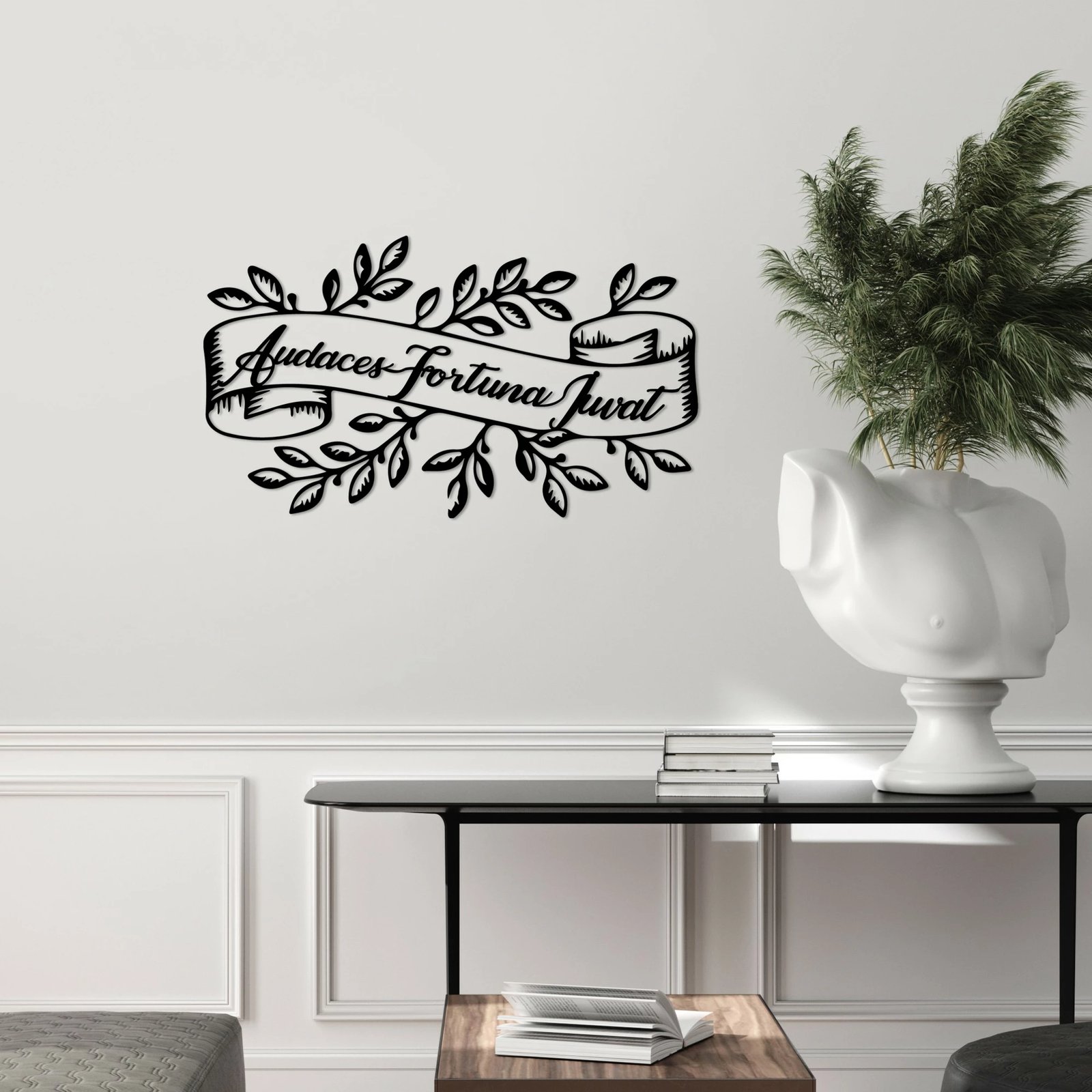 Aksesor dekorativ metalik për mur, Wallity Audaces Fortuna 2, ngjyrë e zezë, 55x32cm