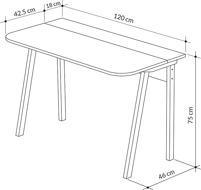 Tavolinë pune Malia, e bardhë, natyrale, gri e errët antike, 120x60.5x75cm