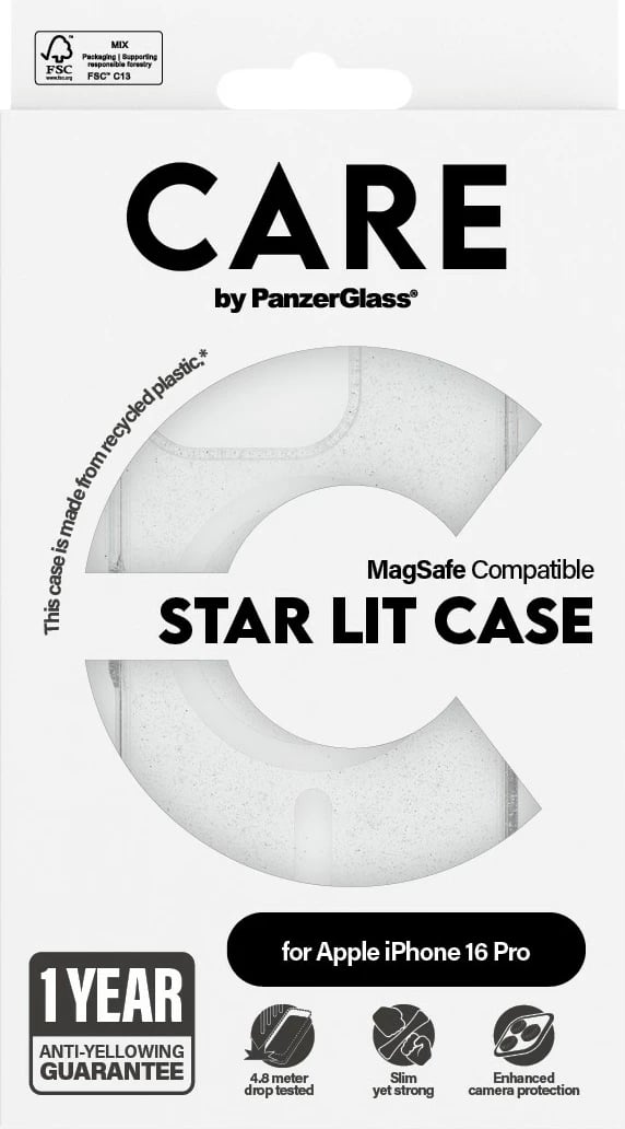 Mbështjellës PanzerGlass CARE Case Flagship Star Lit White MagSAFE për iPhone 16 Pro, transparent