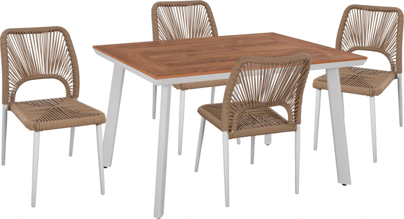 Set terase 5 pjesë, tavolinë e bardhë 120x80 dhe karrige me litar FH11534.01
