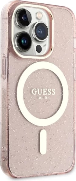 Mbështjellës Guess GUHMP14LHCMCGP për iPhone 14 Pro 6.1", Glitter Gold MagSafe, Rozë Mbështjellës Guess GUHMP14LHCMCGP për iPhone 14 Pro 6.1", Glitter Gold MagSafe, Rozë