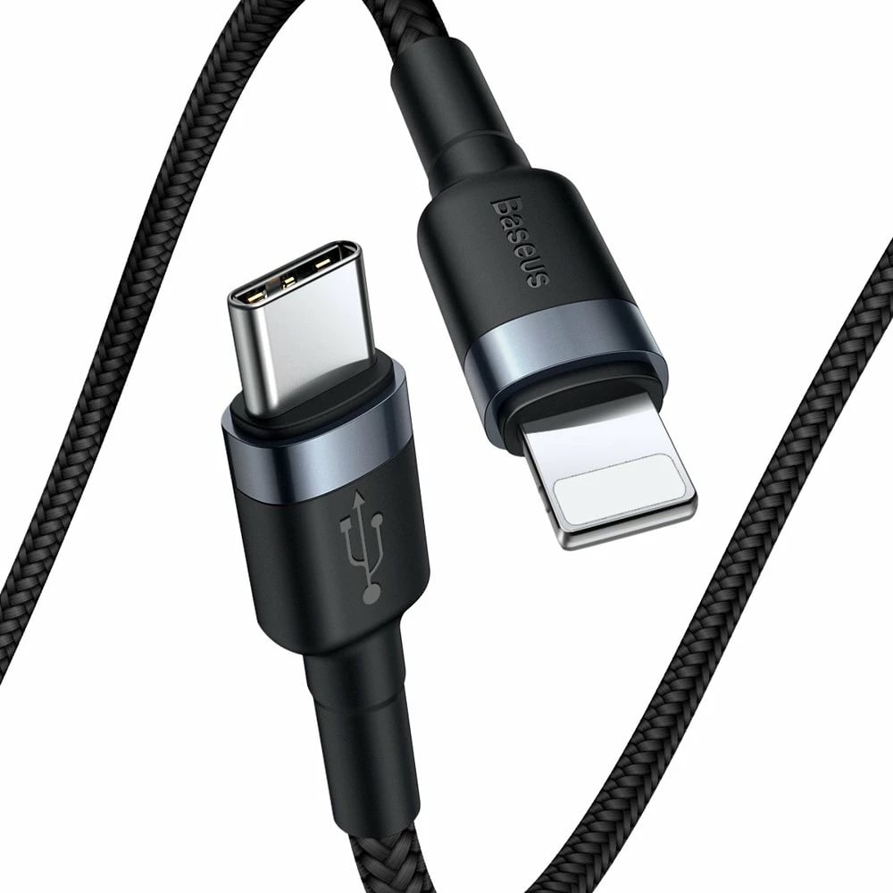 Kabllo Baseus Cafule CATLKLF-G1, USB-C në Lightning, 1m, 18W, e zezë/gri
