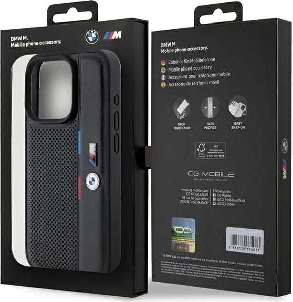 Mbështjellës BMW Perforated Tricolor Line për iPhone 15 Pro Max, i zi