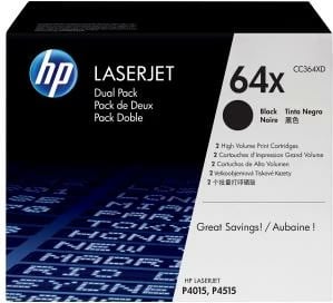 Toner, HP, 64X CC364XD, rendiment deri 24,000 faqe, e zezë, Dual Pack