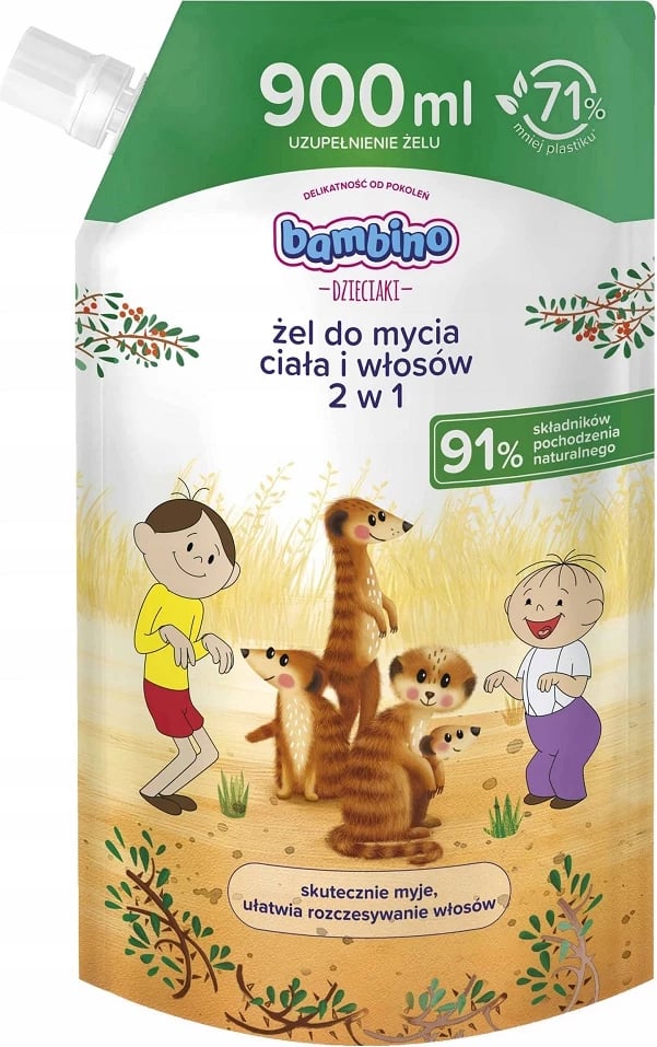 Xhel për trup dhe flokë për fëmijë Bambino Bolek and Lolek Meerkats Refill 900ml