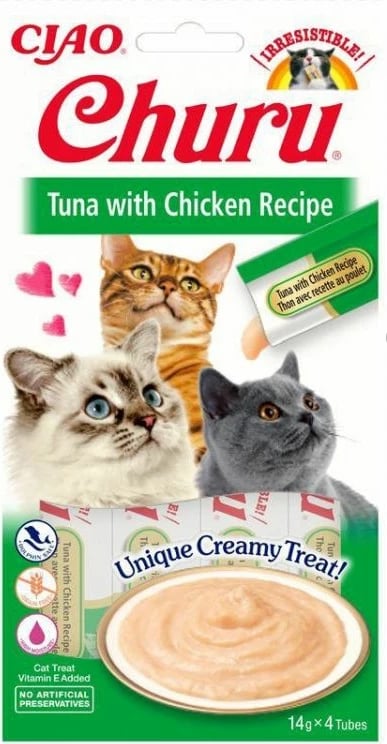 Churu shpërblime të lëngëshme për mace, me përmbajtje pule & tuna Ciao